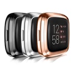 [3 Pack] Case Compatible with Fitbit Versa 2 Screen Protector Soft TPU Full Protective Case Cover Scratch-Proof Bumper for Versa 2 Only (Black/Rose Gold/Silver)