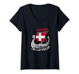 Womens Norway Flag Norwegian Viking Drakkar V-Neck T-Shirt