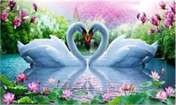 Hot New DIY 5D Diamond Painting Kit Crystals Diamond Embroidery Rhinestone Painting Pasted Paint by Number Kits Stitch Craft Kit Home Decor Wall Sticker - Lotus Lake Swan Love, 30x45cm