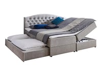 Atlantic Home Collection Lotte Lit à Sommier Tapissier, 180 x 200 cm, avec Matelas en 2 Parties (Niveau de Fermeté H2), Surmatelas, Coffre (à Droite) et Lit d’Appoint Extensible, Gris