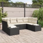 6 Delars Utesoffa Set med Kuddar Svart Poly Rattan