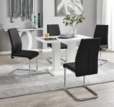 Imperia 4 Seater Modern White High Gloss Rectangular Dining Table And 4 Lorenzo Faux Leather Chairs