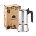 Groenenberg Espresso Maker 2 Cup | Moka Pot | Stovetop Coffee Maker 100 ml | Stainless Steel Italian Coffee Maker incl. Extra sealings & Manual