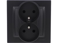Contact-Simon Simon 10 Cgz2/49 Jordat Dubbeluttag, Monoblock, 16A, 250V~, Skruvplintar, Komplett - Ej För Ram Svart Matt