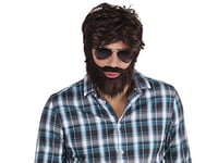 Bristol Novelty Mens Forum Vegas Vacation Wig + Beard Set, Brown (Boxed), Multi Coloured