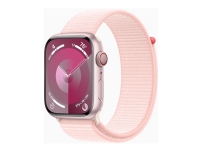 Apple Watch Series 9 (GPS + Cellular) - 45 mm - pink aluminum - smart klocka med sportögla - mjukt nylon i dubbla lager - light pink - 64 GB - Wi-Fi, LTE, UWB, Bluetooth - 4G - 39 g