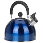 2.5l Stainless Steel Stove Top Camping Fishing Cordless Gas Hob Whistling Kettle Pot (Blue)