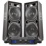 2x MAX Dual 15" Loud Speakers Power Amplifier Cable DJ Disco PA Party 3000W