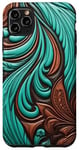 iPhone 11 Pro Max Turquoise and Chocolate Tooled Western Patterns Case