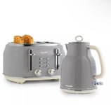 Salter Retro Kettle & Toaster Set 1.7L Fast Boil 4-Slice Wide Slots Grey