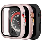 Dirrelo 3 Pack PC Case Compatible with Apple Watch Series 6/5/4/SE 44mm Tempered Glass Screen Protector, Full Cover Thin All-Around HD Protective Bumper Case for iwatch 6/5/4, Pink/Rose gold/Black