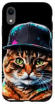 Coque pour iPhone XR Chat Casquette Snapback Colorée Drôle Animaux Motif Imprimé