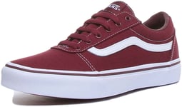 Vans Ward Canvas Youth Lace Up Canvas Trainers In Burgundy Size UK 2 - 6