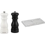 Bundle of Cole & Mason Southwold Black & White Salt and Pepper Mill Set, Adjustable Grind, ABS Plastic, 165mm + Cole & Mason Ramsgate Clear Salt and Pepper Mill Tray, Acrylic