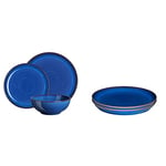Denby 1042958 12-Piece Stoneware Imperial Breakfast Plate & Bowl Set, Blue & Natural Canvas Large Mug Set of 2