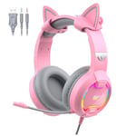 GAMENOTE H2233d Casque gaming fille rose avec oreilles de chat éclairage RGB pour PC & console - Haut-parleur 50mm - Neuf
