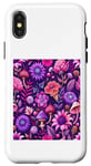Coque pour iPhone X/XS Motif floral rose, violet et champignons