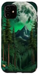 Coque pour iPhone 11 Forêt Nature Montagne Lune Vert Arbre Pin Aventure Randonnée