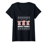 Womens Merry Pigmas Ugly Sweater Christmas Pig Top Decor CowGirl V-Neck T-Shirt