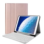 RLTech Clavier étui pour iPad Air 2019, QWERTY Slim PU Housse Clavier sans Fil Coque pour iPad Air 2019 10.5 Pouce Bluetooth Keyboard, Rose Or