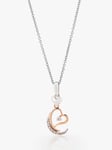 L & T Heirlooms 9ct White and Rose Gold Second Hand Diamond Open Heart and Crescent Moon Pendant Necklace