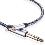 3.5mm to 6.35mm TRS Stereo Audio Cable 2M, Gold-Plated Terminal Silver Color Zinc Alloy Housing 3.5mm 1/8" Male TRS to 6.35mm 1/4" Male TRS Nylon Braided Stereo Audio Cable for iPhone, Amplifiers (2M)