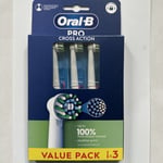Oral-B PRO Cross Action white brush heads.3 pack. Adaptive X-shaped bristles.New