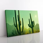 Cactus Desert View Vol.1 Canvas Wall Art Print Ready to Hang, Framed Picture for Living Room Bedroom Home Office Décor, 60x40 cm (24x16 Inch)