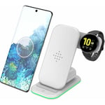 BISBISOUS Chargeur sans fil 3 en 1, station de charge rapide pour Samsung, iPhone, Galaxy Buds+, Airpods, Watch (blanc) Bisbisous