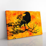 Big Box Art Raven Bird Vol.1 Painting Canvas Wall Art Print Ready to Hang Picture, 76 x 50 cm (30 x 20 Inch), Gold, Orange, Black