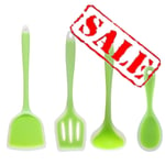 KeepingcooX Silicone Kitchen Utensils (Set of 4): Non Stick, Heat Resistant, Easy to Clean, Cooking Utensils: Long Wok Spatula, Turner/Fish Slice, Ladle, Rice Spoon