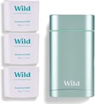 Wild - Natural Refillable Deodorant - Aluminium Free - Aqua Case with 3 X Fresh