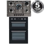 SIA Built In Double Electric Fan Oven & Stainless Steel 70cm 5 Burner Gas Hob