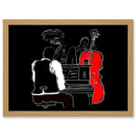 Musicians Jazz Piano Illustration Red Bass Bar Music Artwork Framed Wall Art Print A4