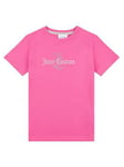 Juicy Couture Girls Diamante Regular Short Sleeve T-Shirt - Hot Pink