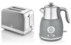 Grey Kettle Toaster Set 1.5L 3000W Fast Boil Temperature Dial 2 Slice SWAN Retro