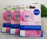 Nivea  3x4,8g Caring Lip Balm Soft Rose Tint With Shea Butter, Natural oil ,vit