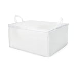 Housse de rangement pour couette et vêtements zippée avec poignées, coloris blanc translucide, rangement placards, unique