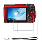 Screen Protector for Olympus TG-6 TG-5 TG-4 TG6 TG5 TG4 Waterproof Camera Red Black + Hand Lanyard [3+1 Pack] ，iDaPro Tempered Glass Easy Installation