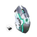 WLWLEO 2.4G Wireless Gaming Mouse 5-Colour Backlit RGB Wireless Mouse with 7 Buttons 2400 DPI Rechargeable Game Mice for Laptop PC Windows Mac Linux Notebook,silver