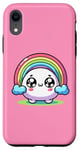 Coque pour iPhone XR Rose mignon arc-en-ciel nuage dessin animé personnage couleurs heureuses