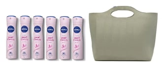 6x 150ml Nivea Pearl and Beauty 48h Anti-Perspirant Deodorant Spray +Tote Bag