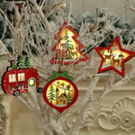 Led Light Christmas Tree Star Car Wooden Pendants Ornaments Xmas C