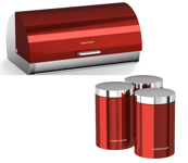 Morphy Richards Accents Red Bread Bin & Canisters Matching Kitchen Storage Set