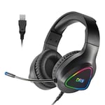 DR1TECH GrayEagle+ Casque Professionnel Gamer LED RGB pour PC avec Câble USB Et Micro - 7.1 Surround Sound New GEN - Over Ear Headphones Driver 50mm [Immersion Totale]