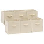 Amazon Basics Collapsible Fabric Storage Cube/Organiser with Handles, 26.6 x 26.6 x 27.9, Beige (Pack of 6)
