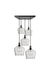 Sleek Tinted Glass Schoolhouse 5 Wire Square Cluster Lights, 10 inch, Smoke Grey, Pewter holder