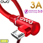rouge 0,25 m Câble Micro USB 3A Coudé à 90 degrés et versez la reCharge rapide