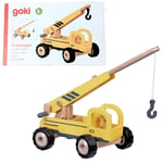Goki Wooden Toy Yellow Mobile Crane Truck With Rubber Tyres And Working Steering