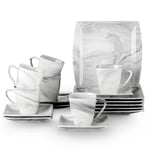 MALACASA, Series Blance, 18-Piece Marble Grey Dinnerware Sets Porcelain Dinner Set with 6-Piece Cups, 6-Piece Saucers and 6-Piece Dessert Plates, Service for 6